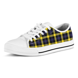 Yellow Navy And Black Plaid Print White Low Top Sneakers