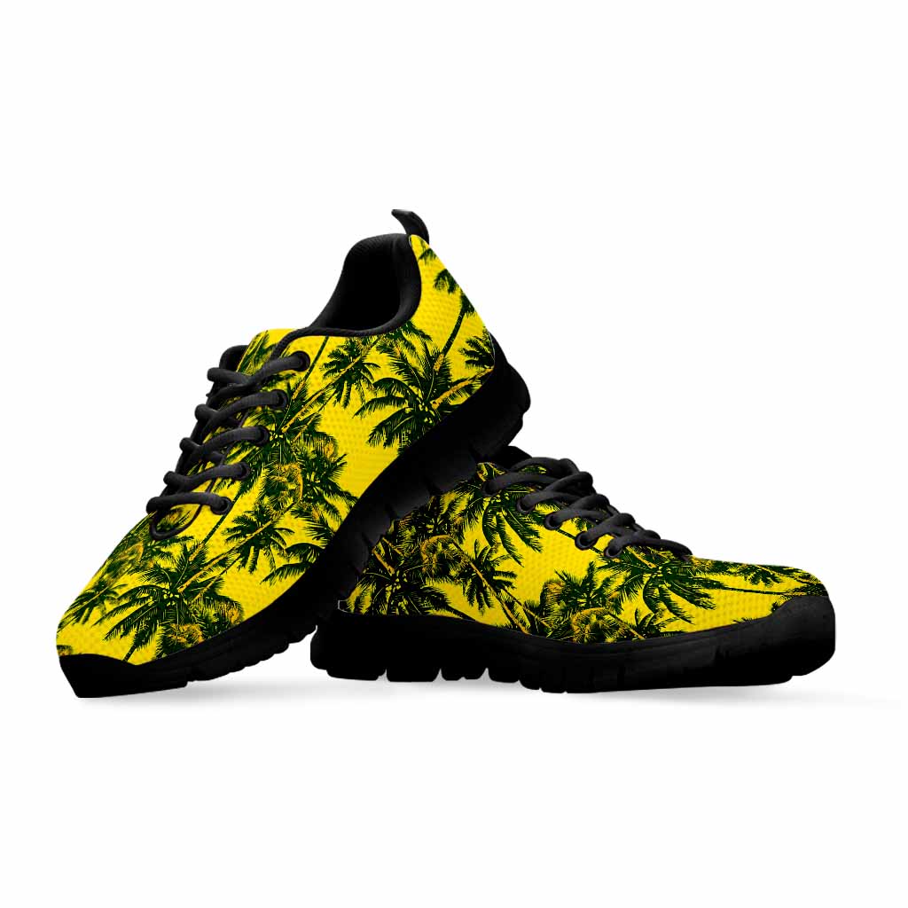 Yellow Palm Tree Pattern Print Black Running Shoes