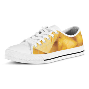 Yellow Pineapple Pieces Print White Low Top Sneakers