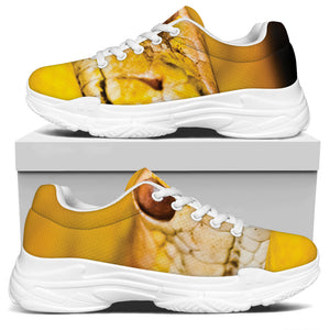 Yellow Python Snake Print White Chunky Shoes