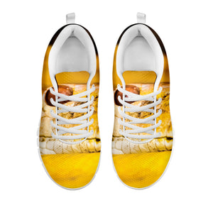 Yellow Python Snake Print White Running Shoes