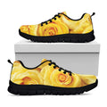 Yellow Rose Print Black Running Shoes