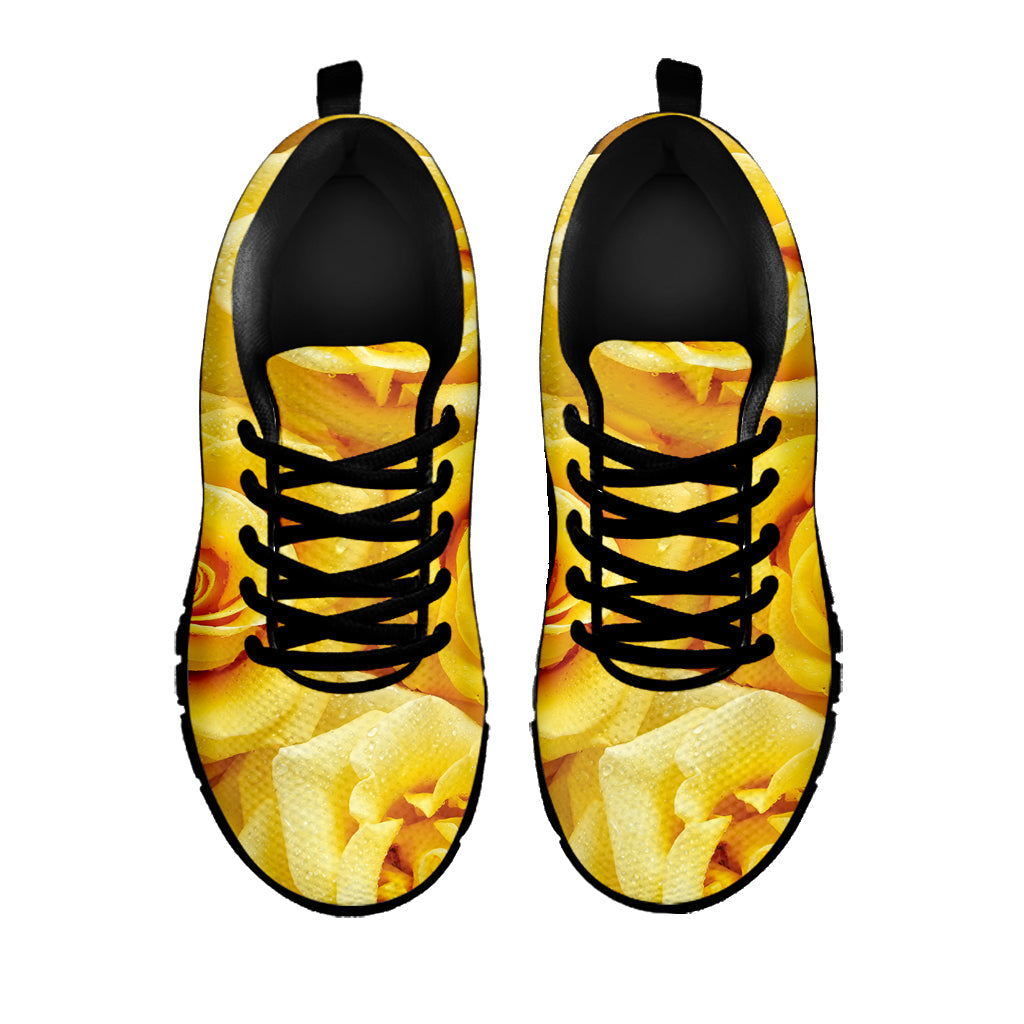 Yellow Rose Print Black Running Shoes