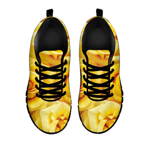 Yellow Rose Print Black Running Shoes