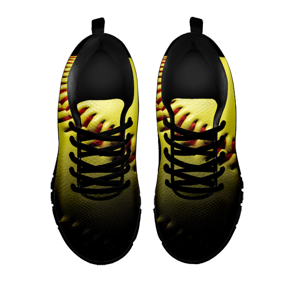 Yellow Softball Ball Print Black Running Shoes