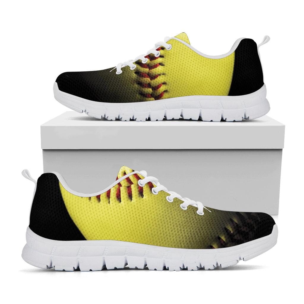 Yellow Softball Ball Print White Running Shoes
