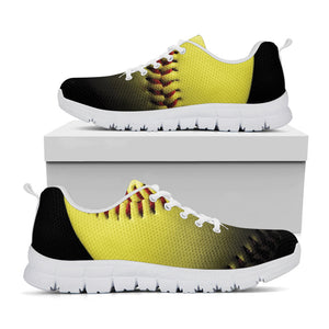 Yellow Softball Ball Print White Running Shoes