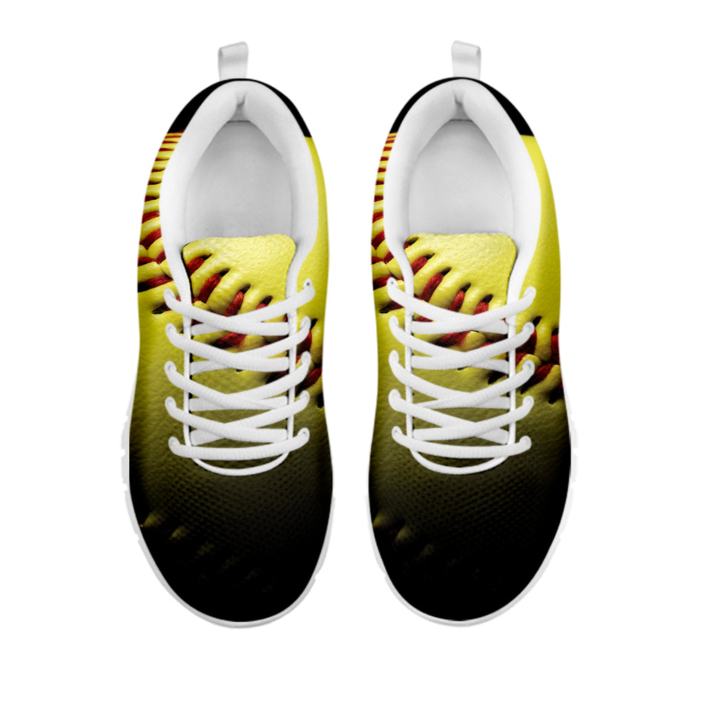 Yellow Softball Ball Print White Running Shoes