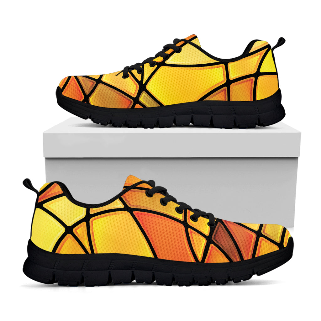 Yellow Stained Glass Mosaic Print Black Running Shoes