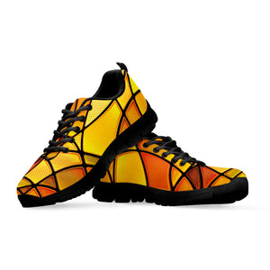 Yellow Stained Glass Mosaic Print Black Running Shoes