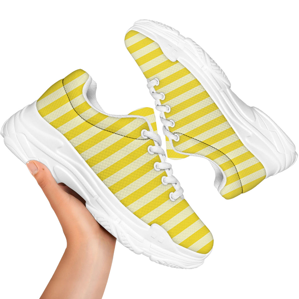 Yellow Striped Pattern Print White Chunky Shoes