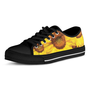 Yellow Sunflower Print Black Low Top Sneakers