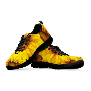 Yellow Sunflower Print Black Running Shoes