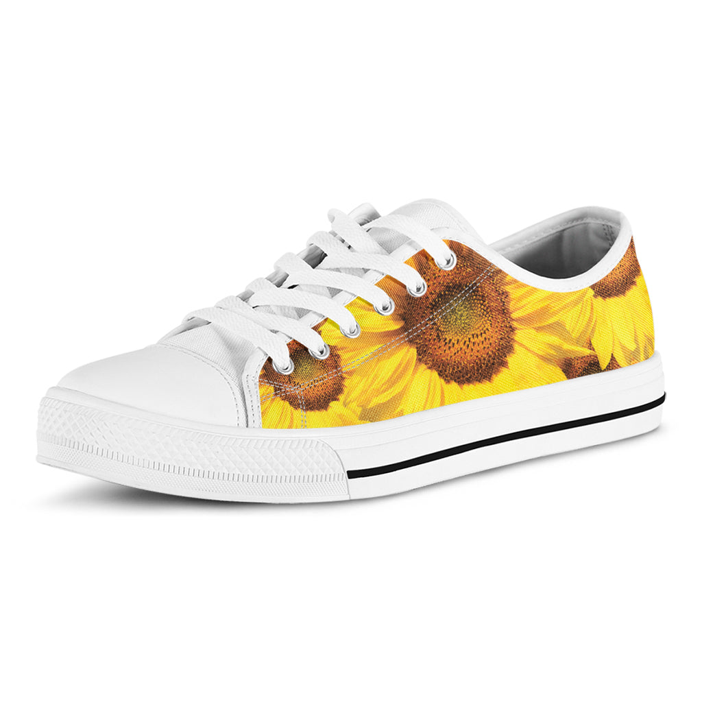 Yellow Sunflower Print White Low Top Sneakers