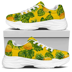 Yellow Tropical Pineapple Pattern Print White Chunky Shoes