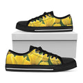 Yellow Tulip Print Black Low Top Sneakers