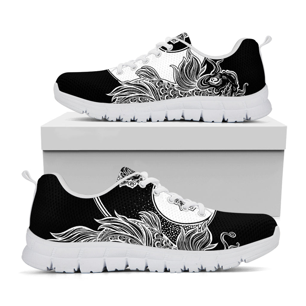 Yin And Yang Koi Carp Fish Print White Running Shoes