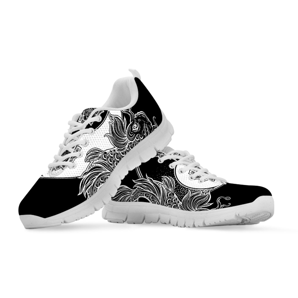 Yin And Yang Koi Carp Fish Print White Running Shoes