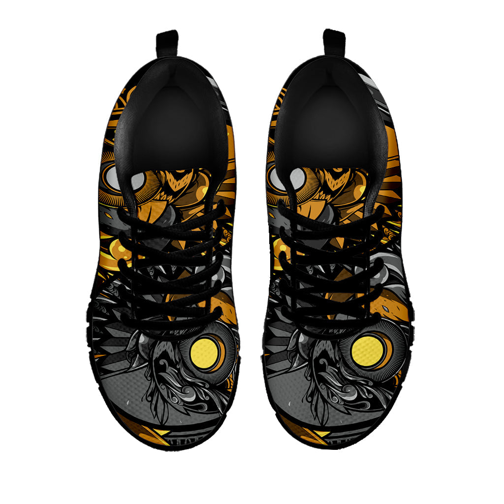 Yin Yang Owl Print Black Running Shoes