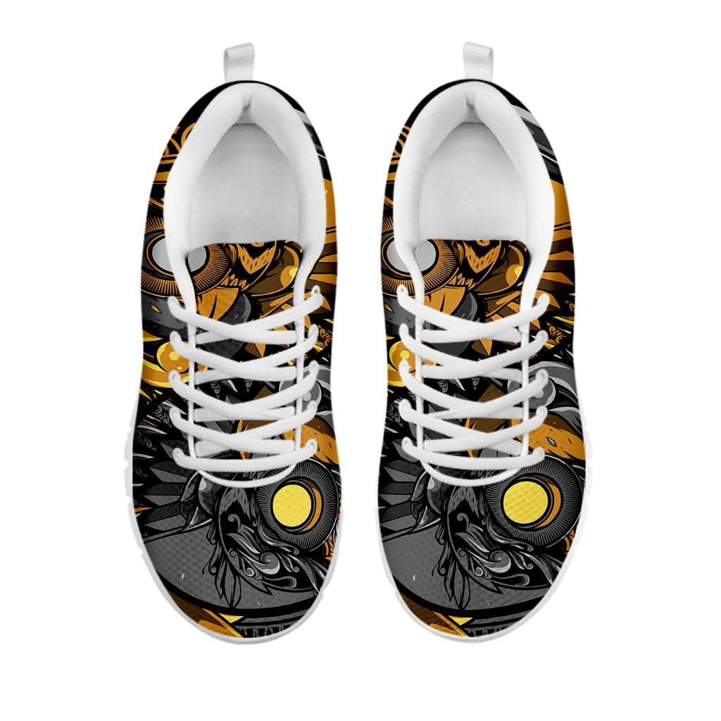 Yin Yang Owl Print White Running Shoes