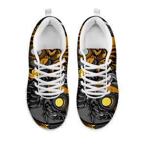 Yin Yang Owl Print White Running Shoes