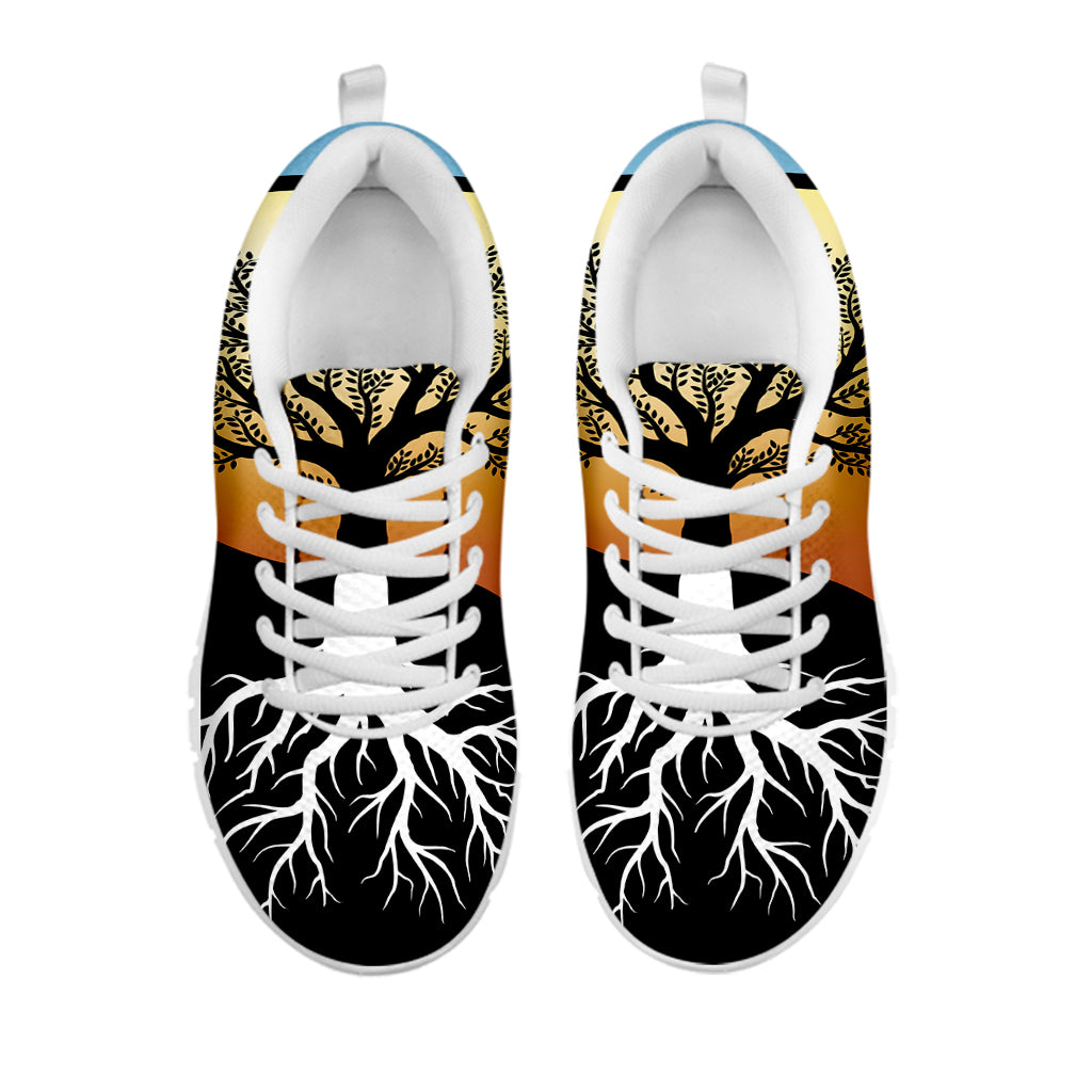 Yin Yang Tree Of Life Print White Running Shoes