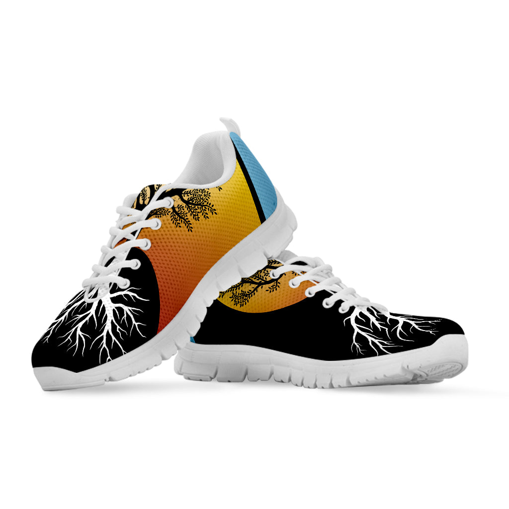 Yin Yang Tree Of Life Print White Running Shoes