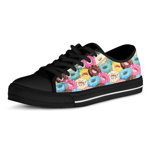 Yummy Donut Pattern Print Black Low Top Sneakers