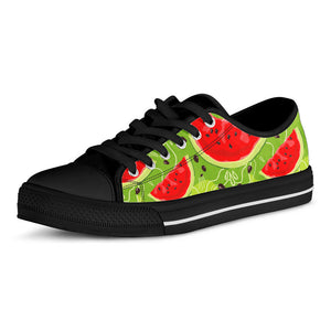 Yummy Watermelon Pieces Pattern Print Black Low Top Sneakers