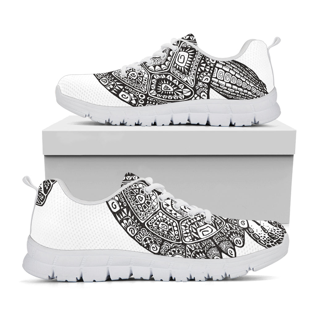 Zentangle Sea Turtle Print White Running Shoes