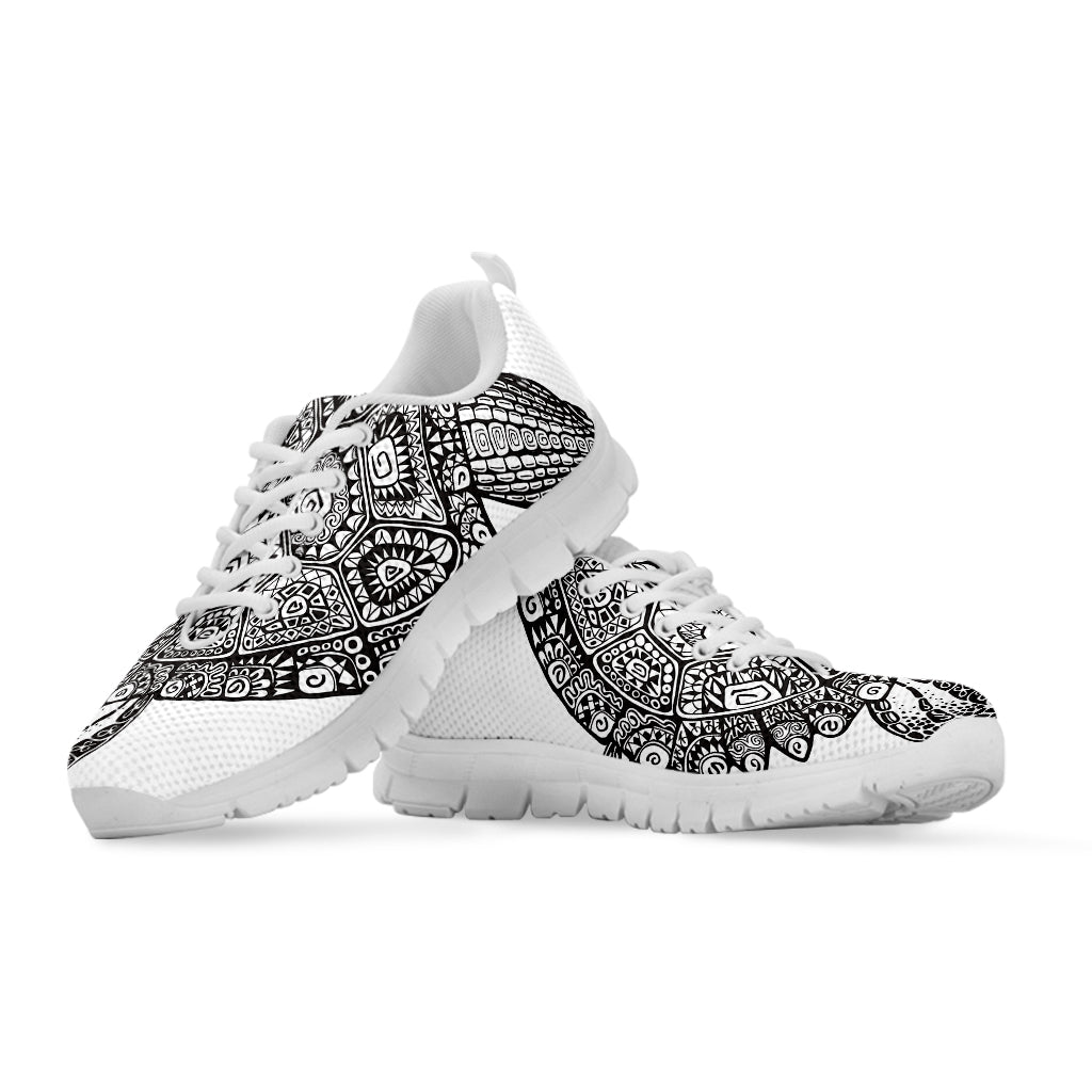 Zentangle Sea Turtle Print White Running Shoes