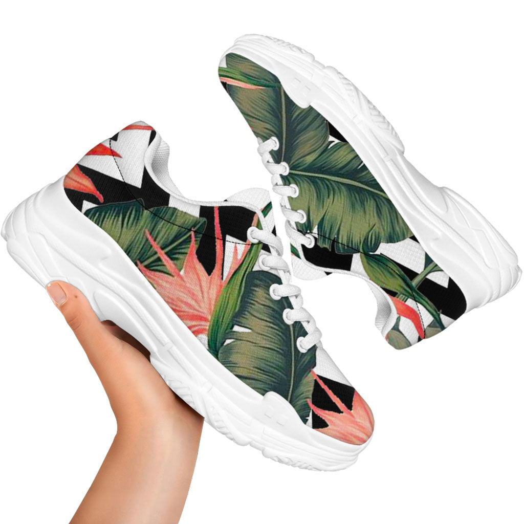 Zig Zag Tropical Pattern Print White Chunky Shoes