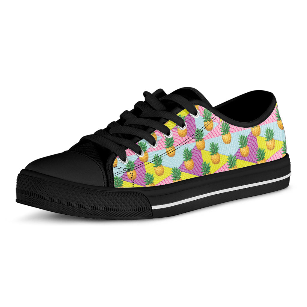 Zigzag Pineapple Pattern Print Black Low Top Sneakers