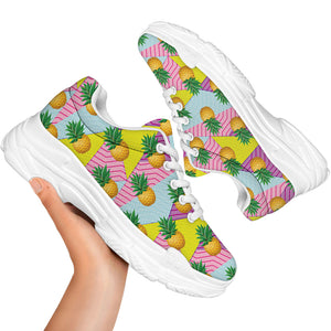 Zigzag Pineapple Pattern Print White Chunky Shoes