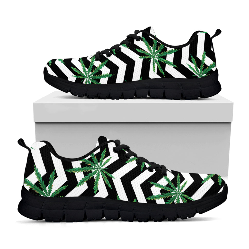 Zigzag Weed Pattern Print Black Running Shoes