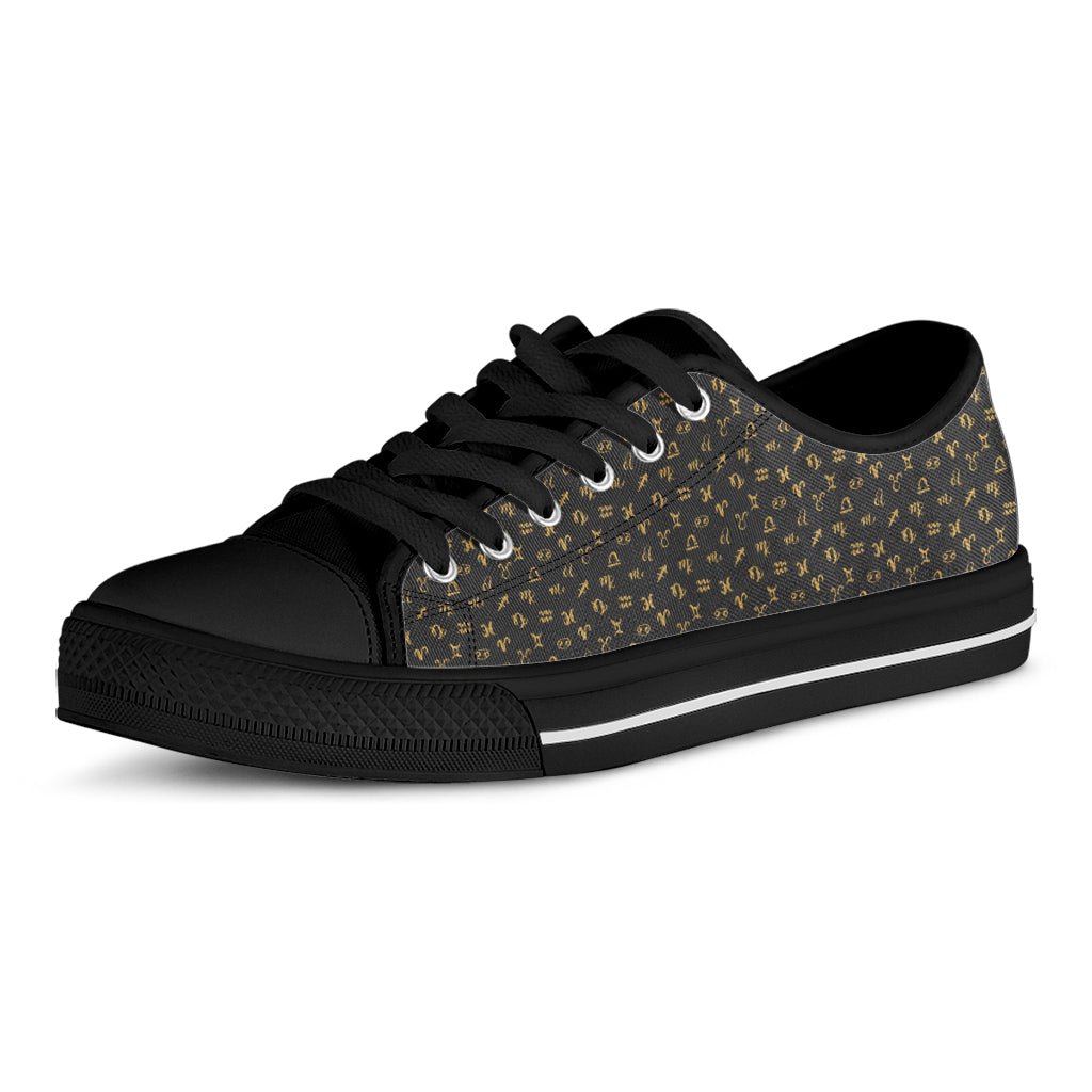 Zodiac Astrological Signs Pattern Print Black Low Top Sneakers