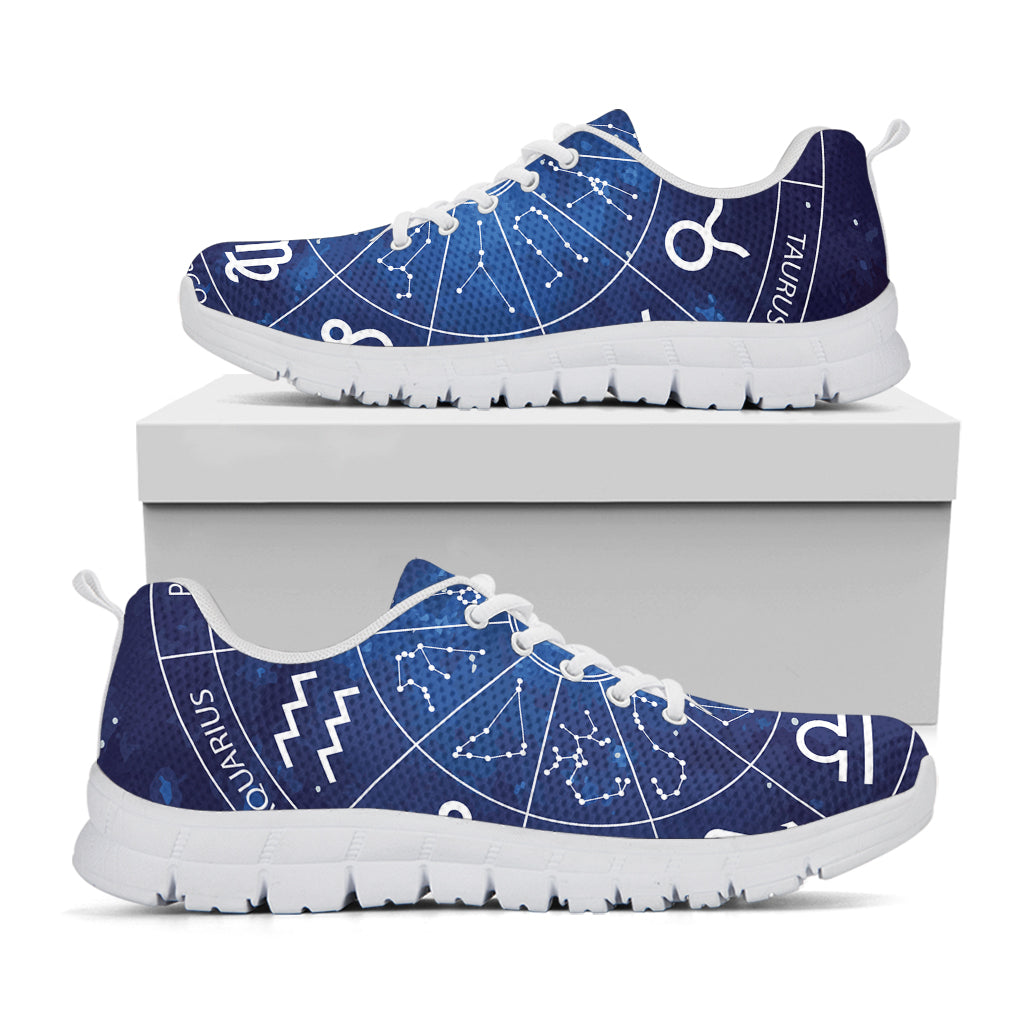 Zodiac Signs Wheel Print White Running Shoes