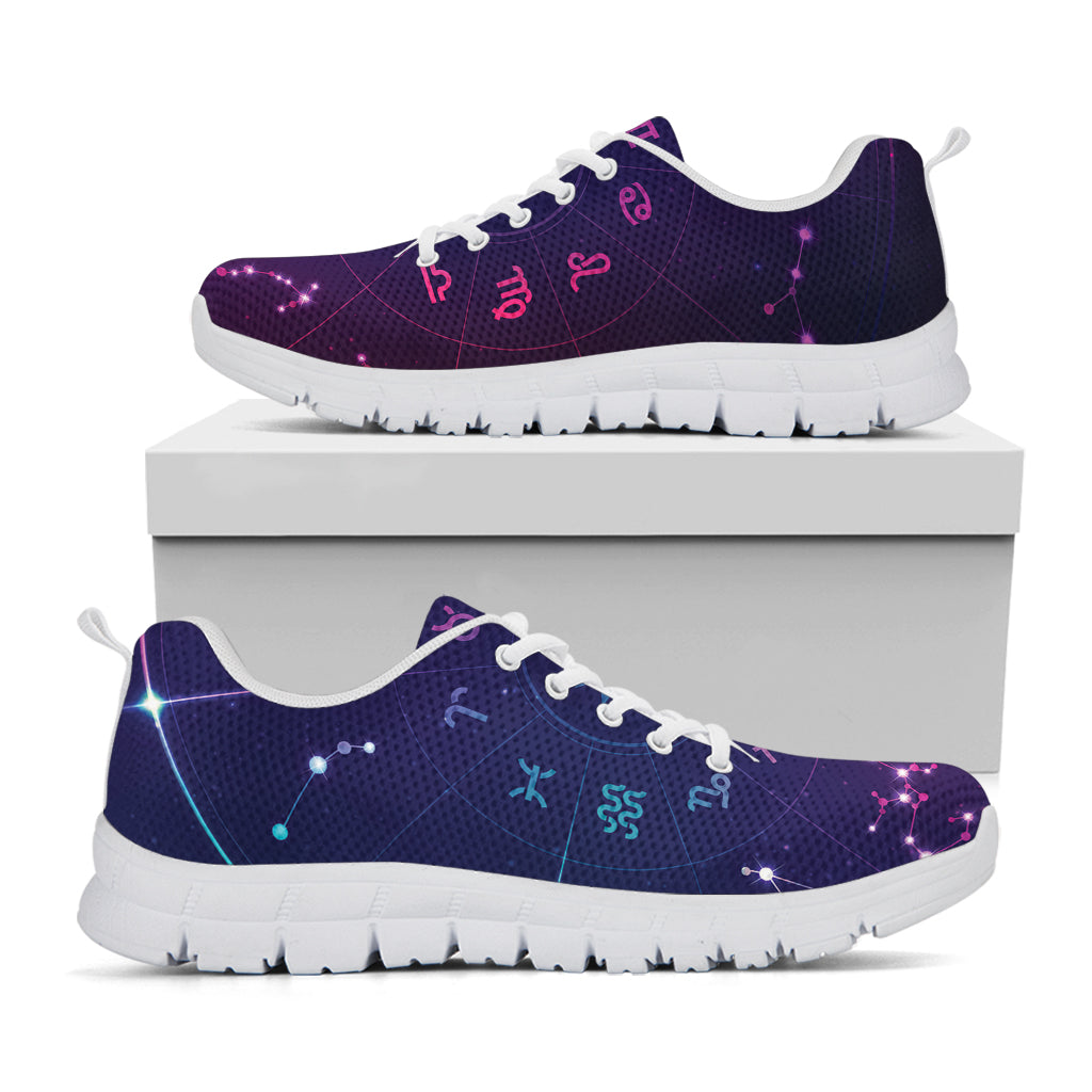 Zodiac Symbols Wheel Print White Running Shoes