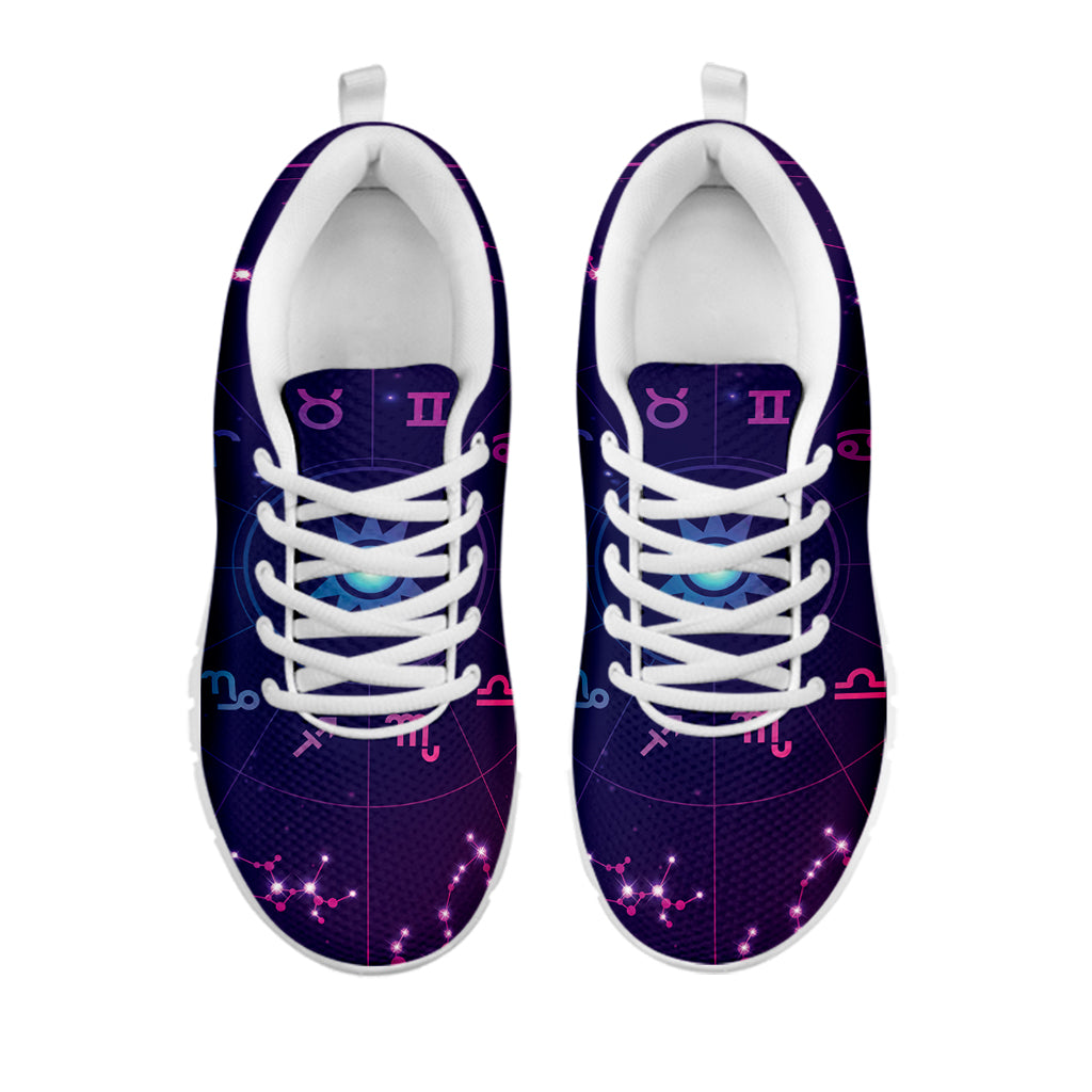 Zodiac Symbols Wheel Print White Running Shoes