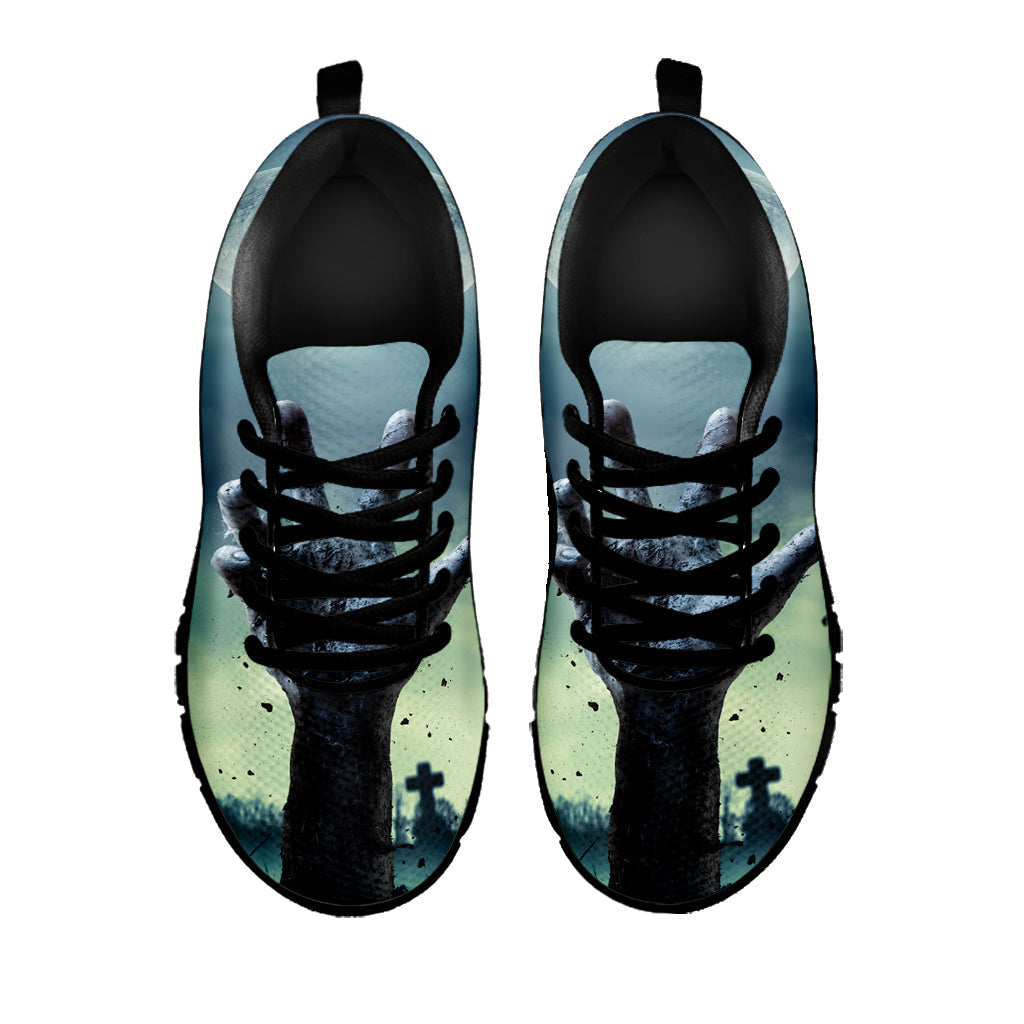 Zombie Hand Rising From Grave Print Black Running Shoes