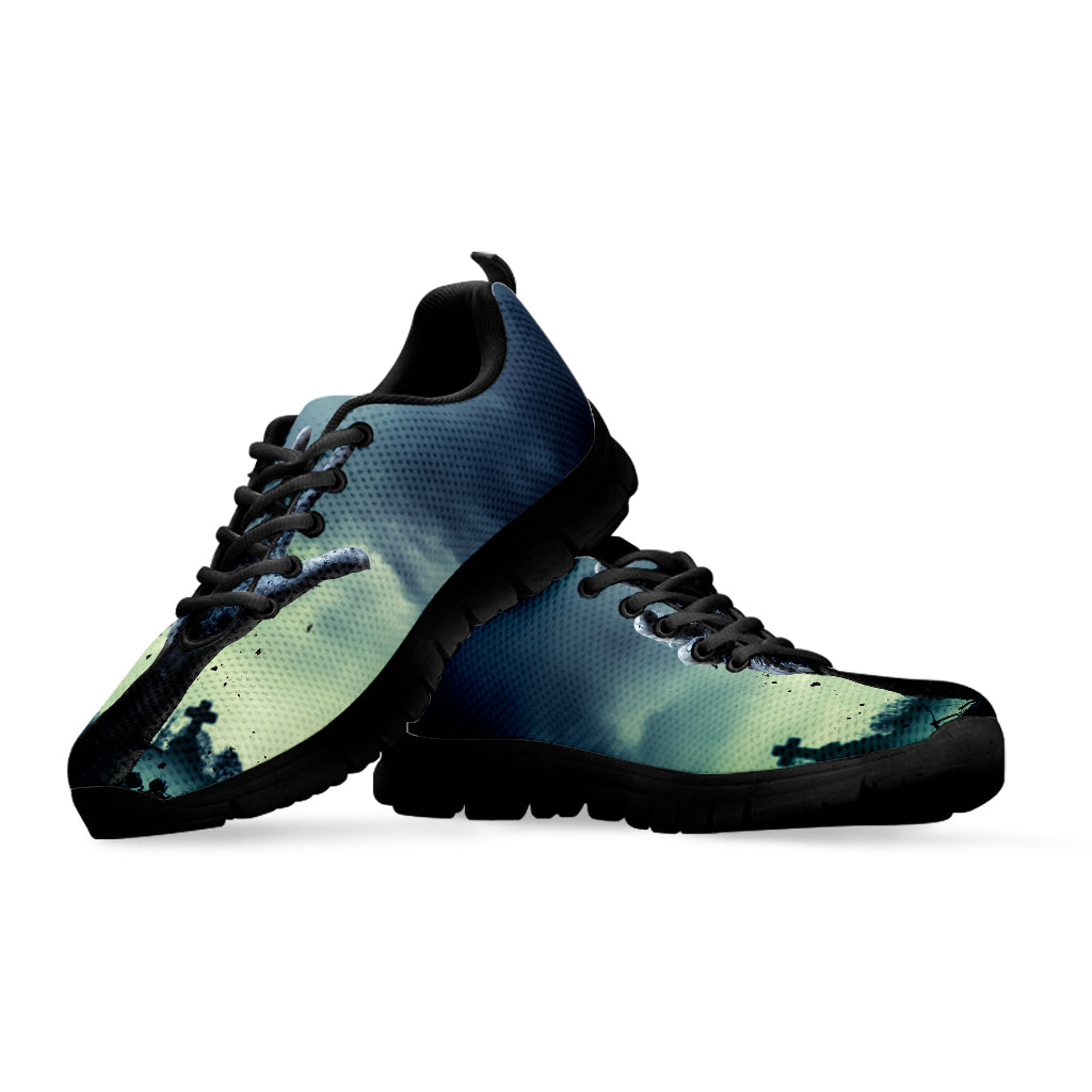 Zombie Hand Rising From Grave Print Black Running Shoes