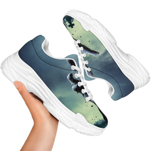 Zombie Hand Rising From Grave Print White Chunky Shoes