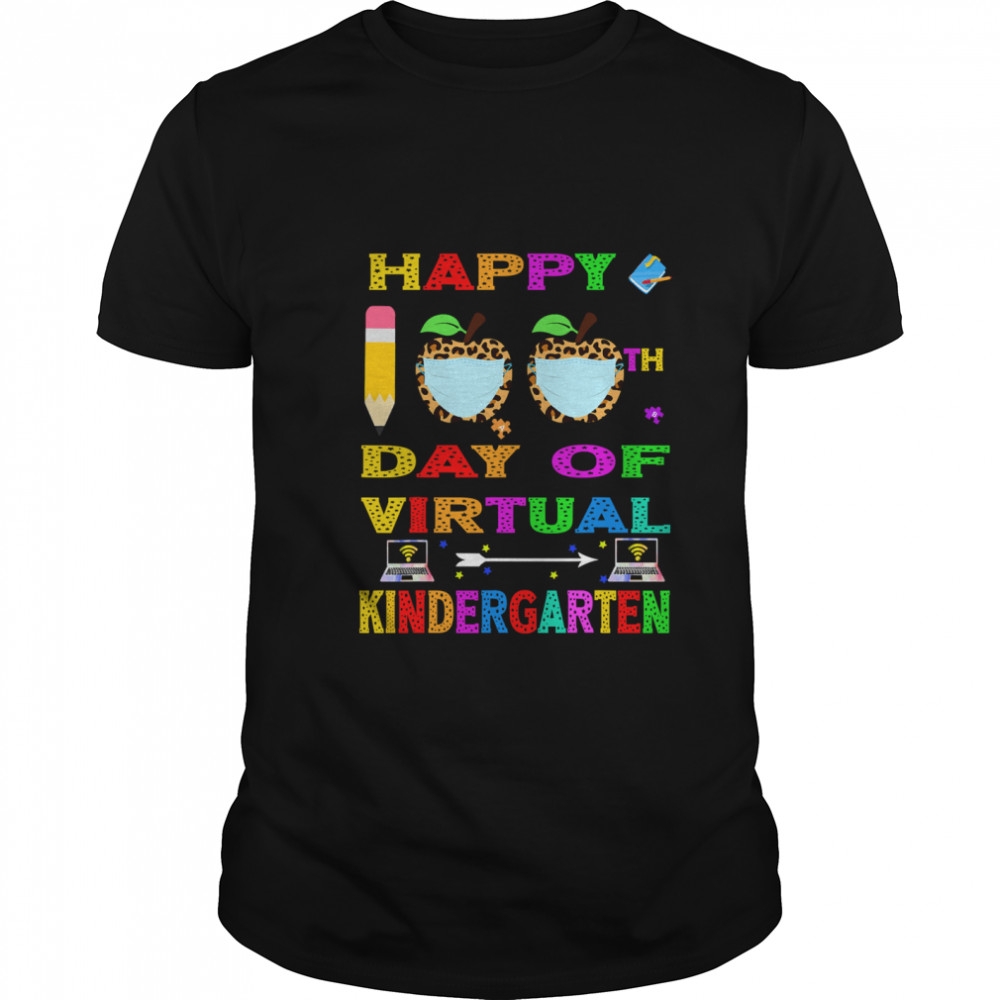 Happy 100th Days Of Virtual Kindergarten Teacher Apple Leopard Wear Mask Computer shirt Happy 100th Days Of Virtual Kindergarten Teacher Apple Leopard Wear Mask Computer shirt