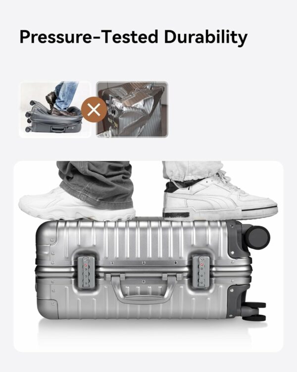 All Aluminum Carry On Luggage with Wheels Zipperless Hardshell Luggage with TSA Lock Silver 20 Inch 2