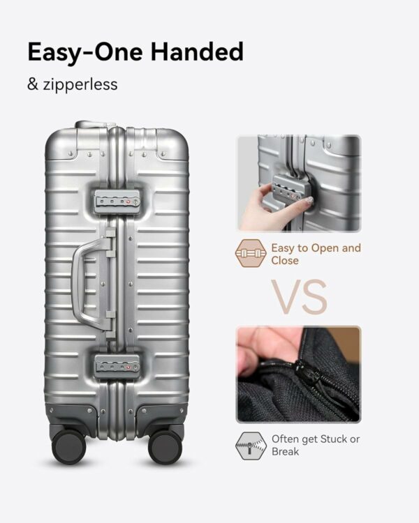 All Aluminum Carry On Luggage with Wheels Zipperless Hardshell Luggage with TSA Lock Silver 20 Inch 3