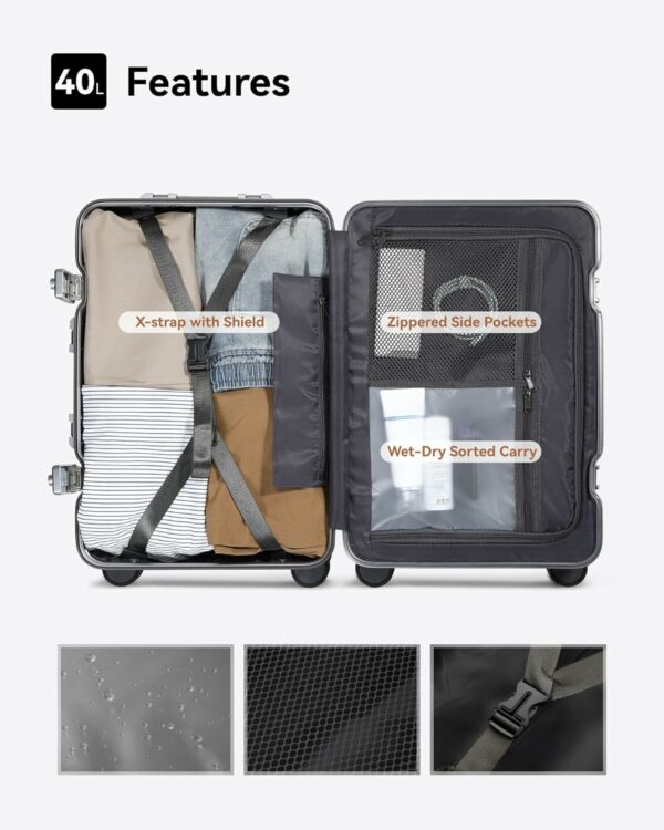 All Aluminum Carry On Luggage with Wheels Zipperless Hardshell Luggage with TSA Lock Silver 20 Inch 4