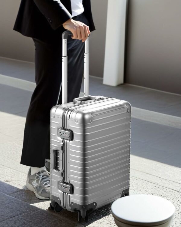 All Aluminum Carry On Luggage with Wheels Zipperless Hardshell Luggage with TSA Lock Silver 20 Inch 5