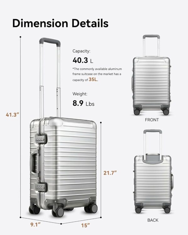 All Aluminum Carry On Luggage with Wheels Zipperless Hardshell Luggage with TSA Lock Silver 20 Inch 6