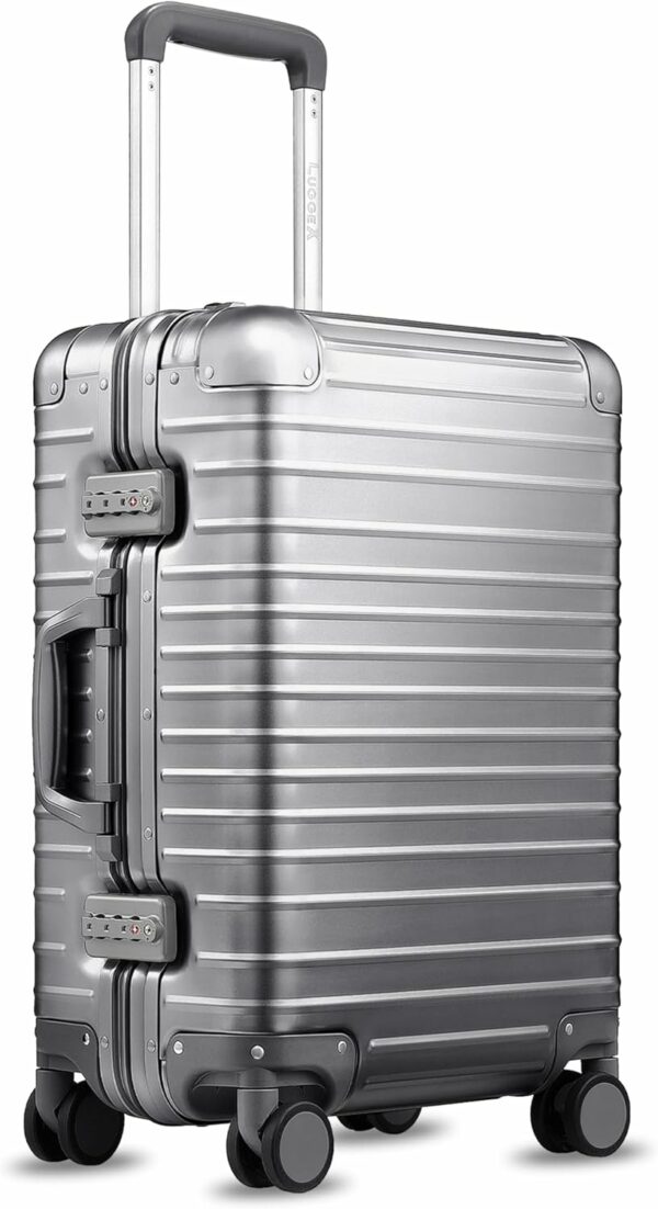 All Aluminum Carry On Luggage with Wheels Zipperless Hardshell Luggage with TSA Lock Silver 20 Inch