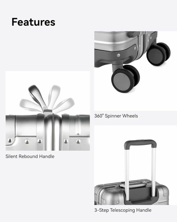 All Aluminum Carry On Luggage with Wheels Zipperless Hardshell Luggage with TSA Lock Silver 20 Inch 7